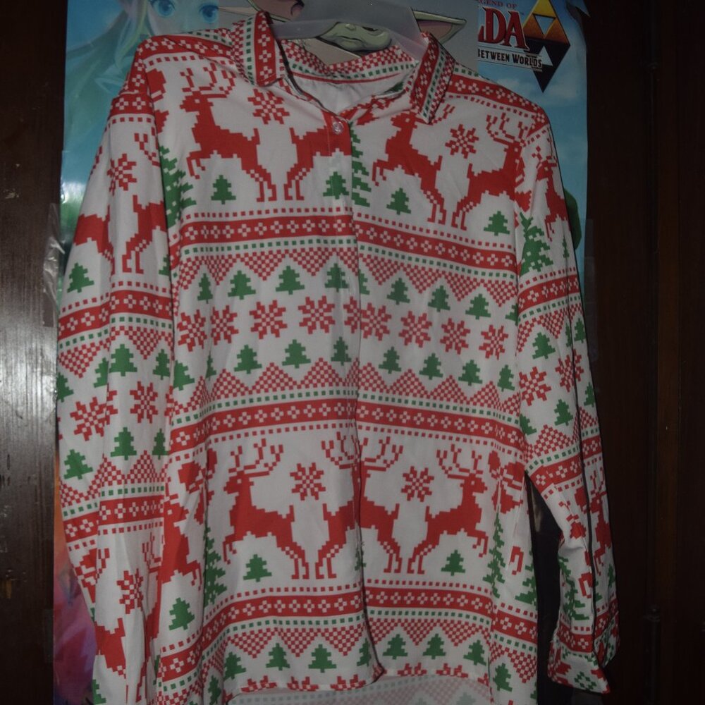 Ugly Christmas sweater button down shirt 2xl